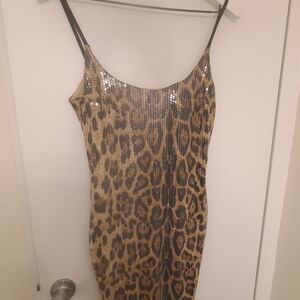 Leopard Sequin Slip Dress with Thin Straps